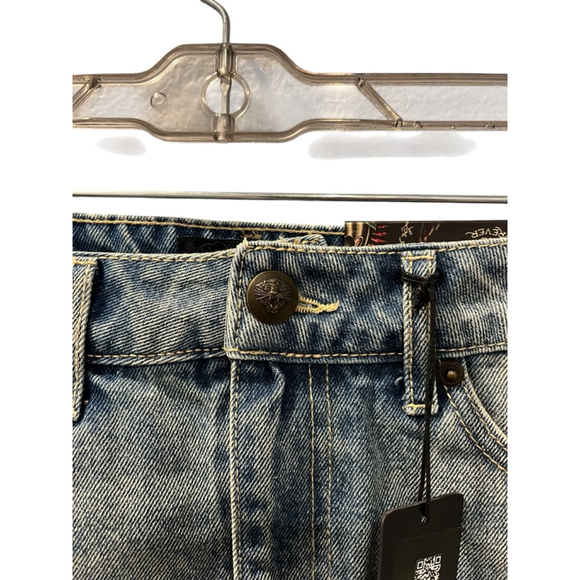 Ed Hardy NWT Love Kills Slowly Size Small Denim Jean Mini Skirt Skull Heart Blue - Picture 5 of 10